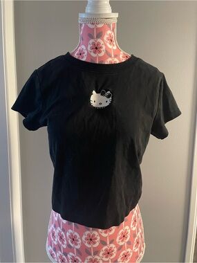 Hello Kitty Black Tee with Silver Embroidered Face